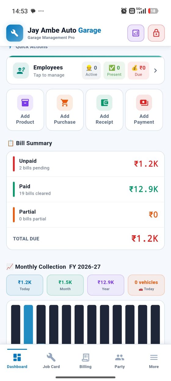 Dashboard quick actions and bill summary